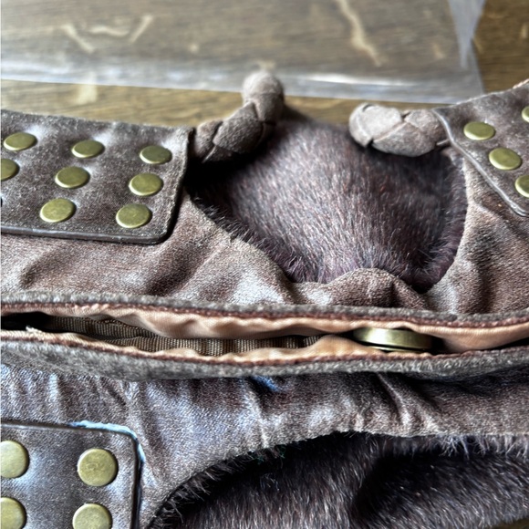 Ampersand Y2K Faux Fur Studded Shoulder Bag Brown Boho - Picture 11 of 13